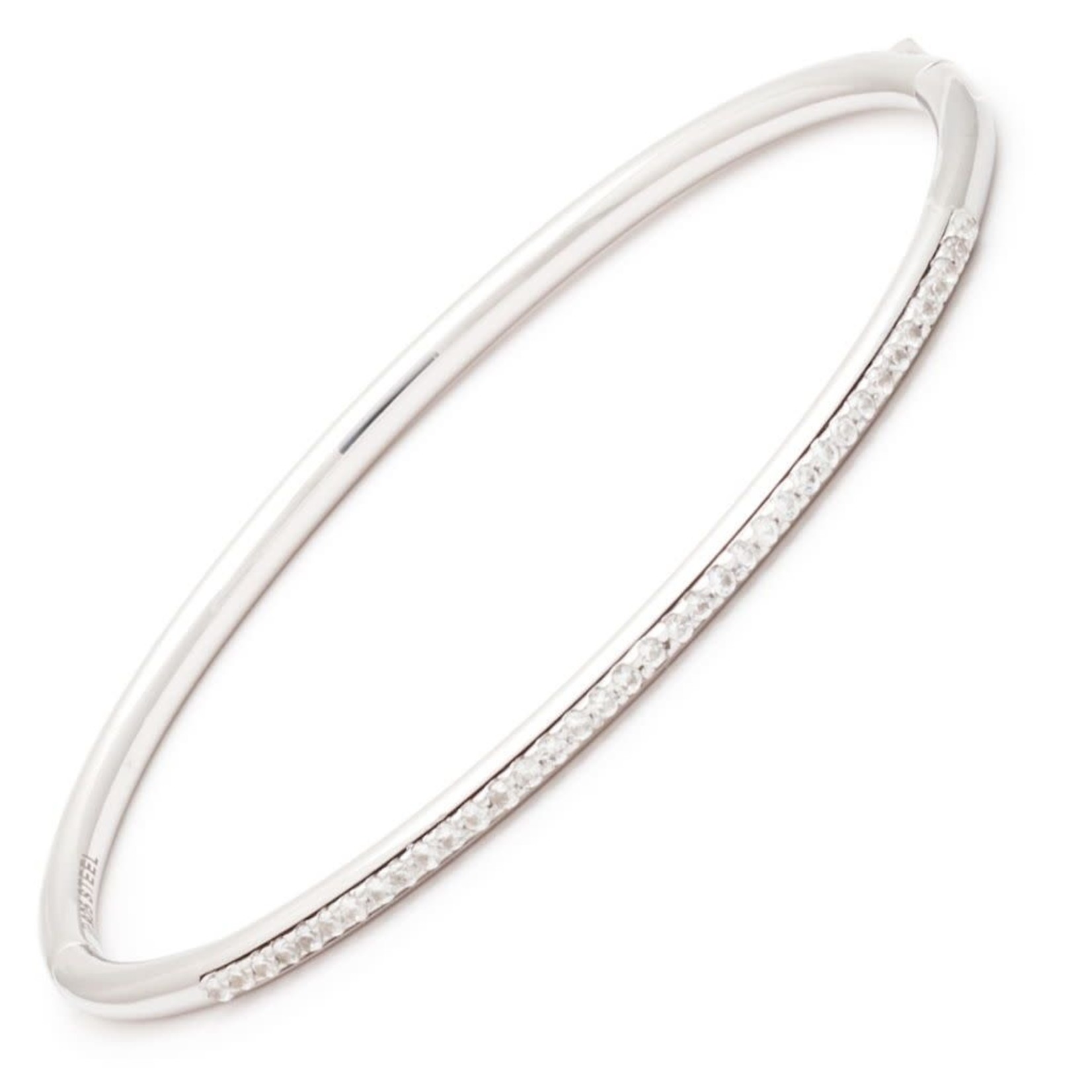 Sterling Steel White Sapphire 0.65ctw Stacking Hinge Bangle