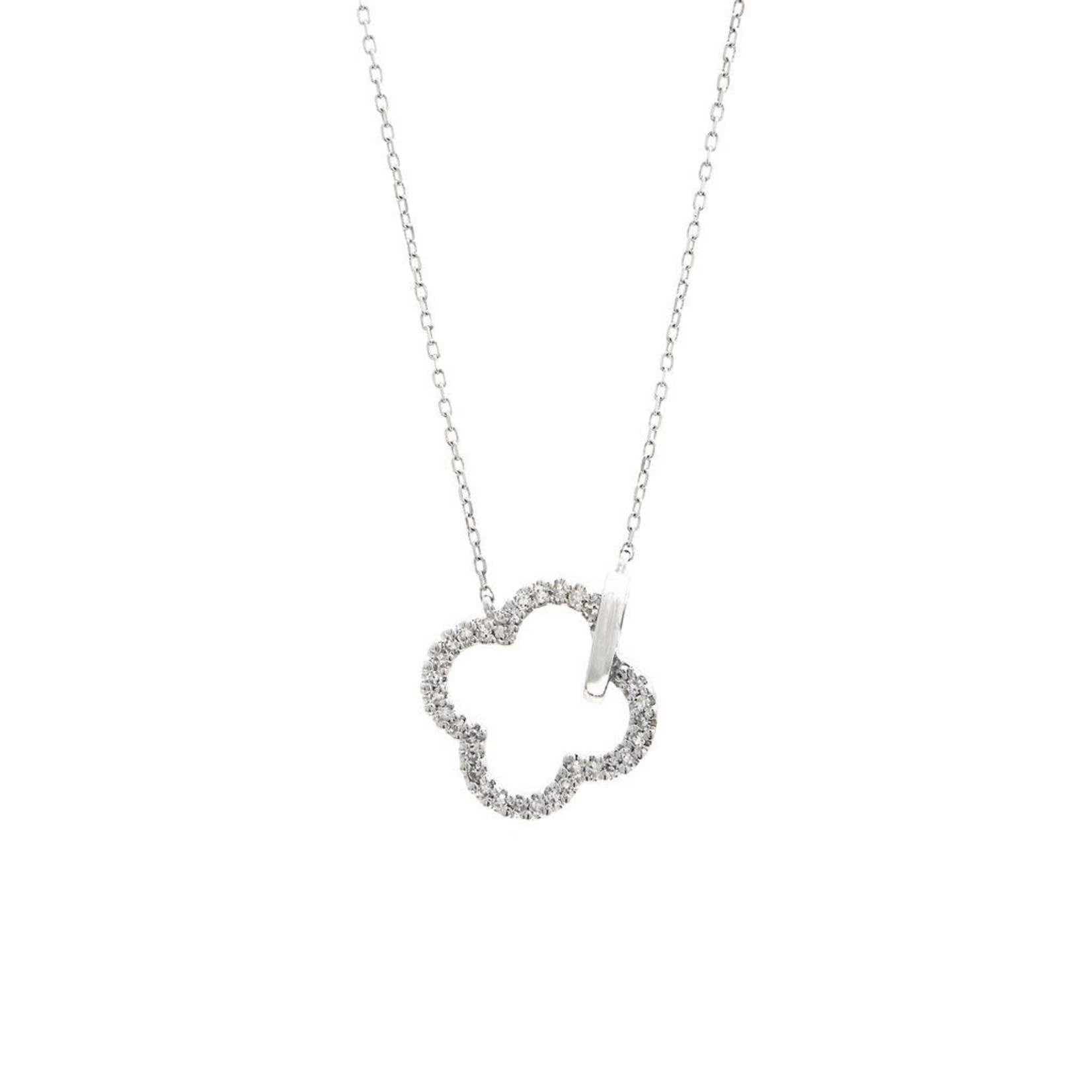 14K White Gold 1/10 Carat Diamond Quatrefoil Necklace