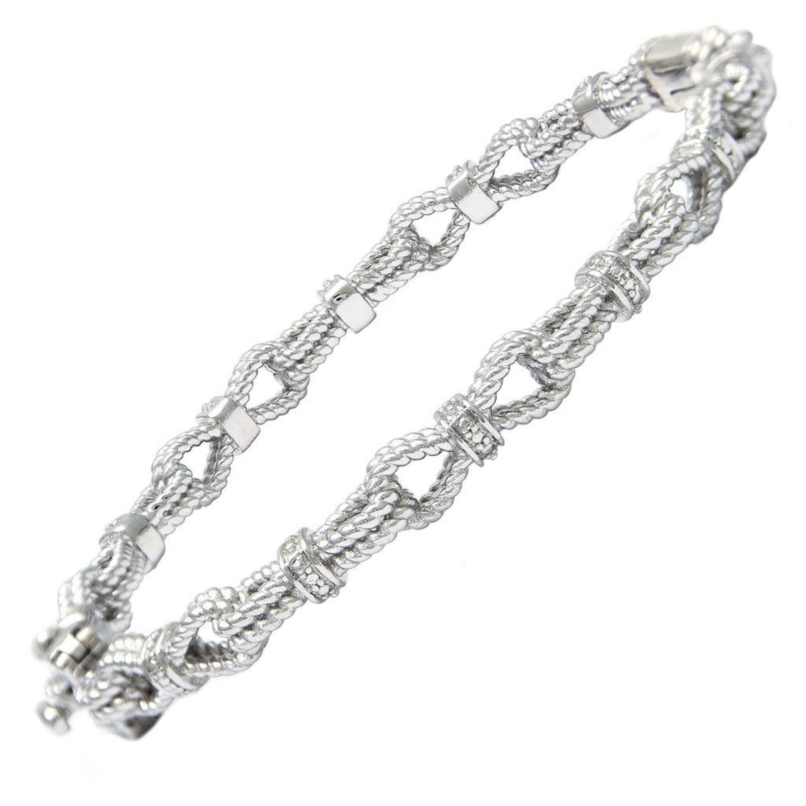 Sterling Silver Nautical Knot Rope Diamond 0.06ctw Bangle