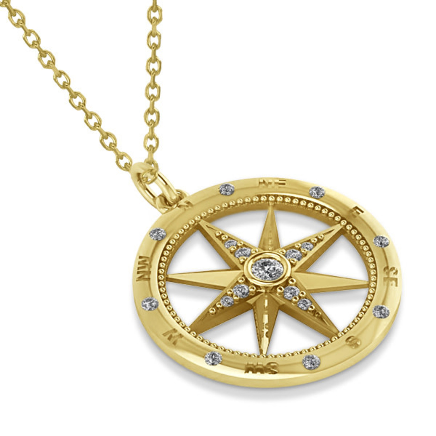 14K Yellow Gold Diamond Compass Rose Pendant