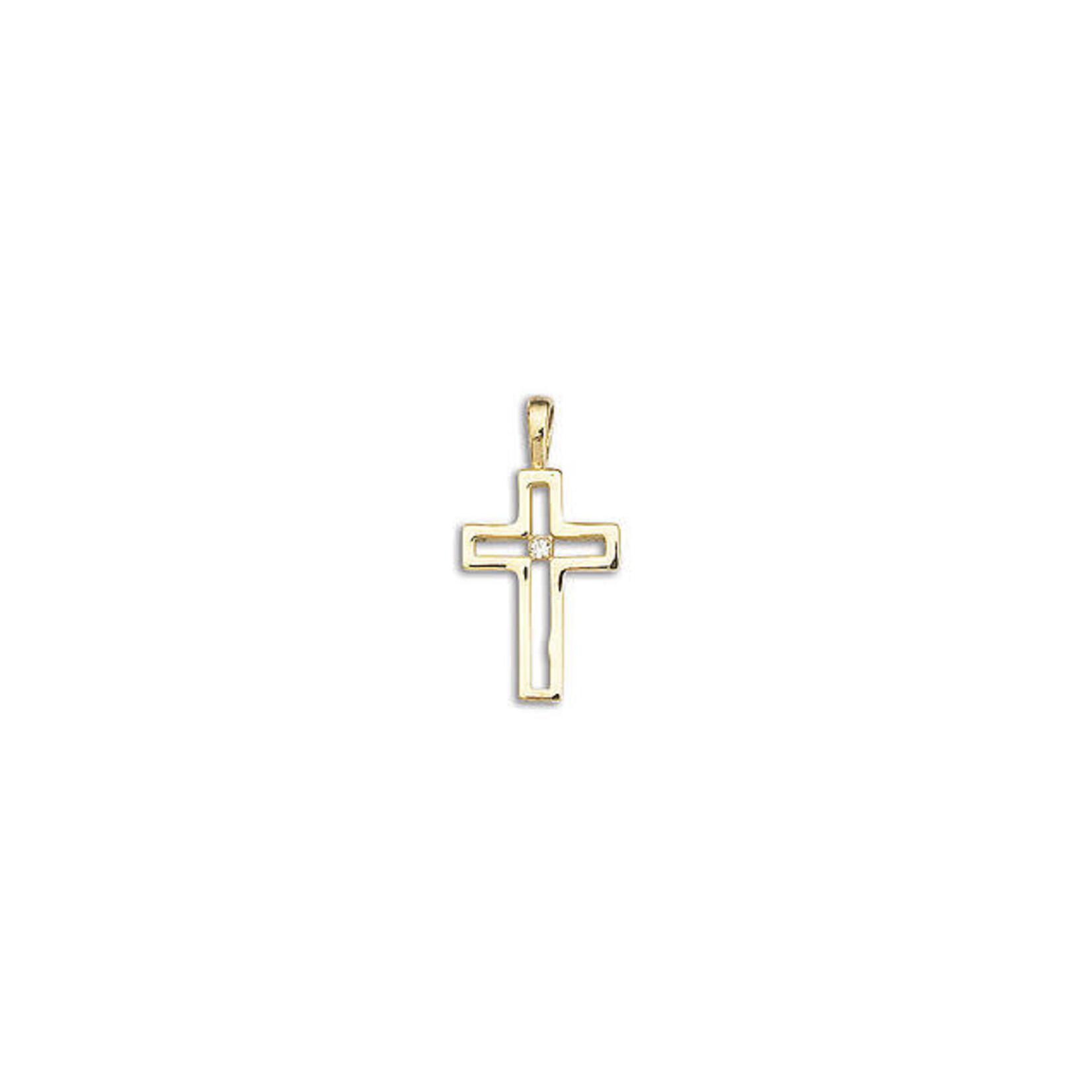 14K Yellow Gold Block Cross Diamond Pendant