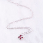 14K White Gold Ruby & Diamond Cluster Pendant