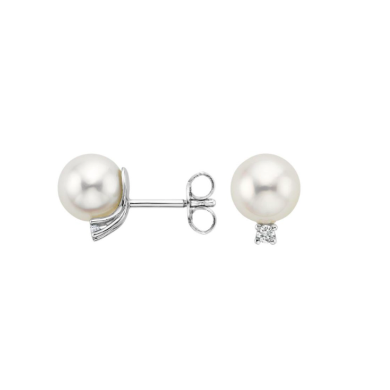 14KW Akoya Cultured Pearl 7.5mm & Diamond 0.04ctw Stud Earrings