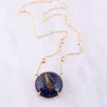 18K Yellow Gold Rutilated Quartz & Lapis Doublet and  Diamond Necklace
