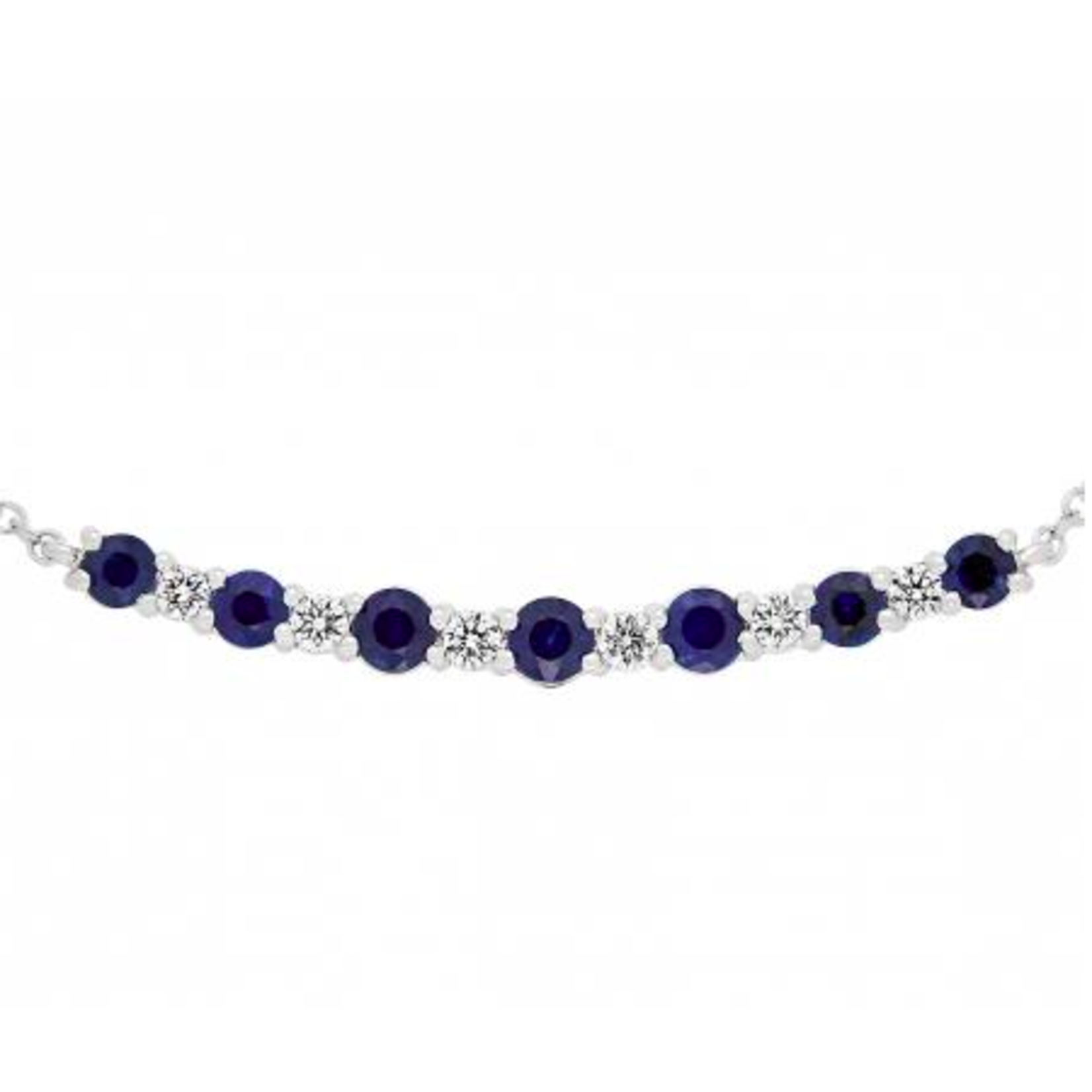 14K White Gold Sapphire & Diamond Curved Bar Necklace