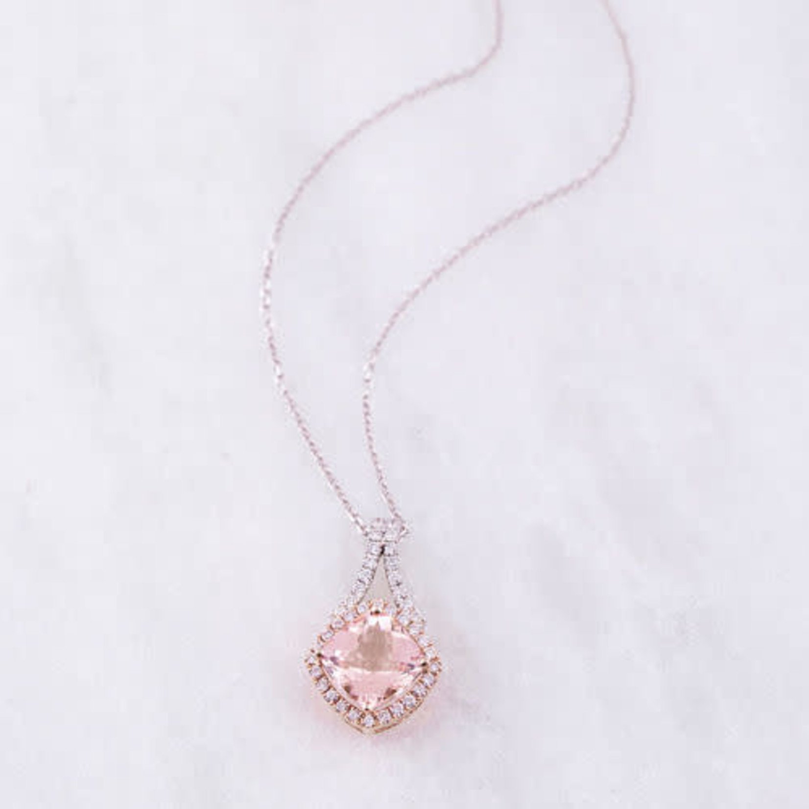 14K Rose & White Gold Morganite & Diamond Pendant