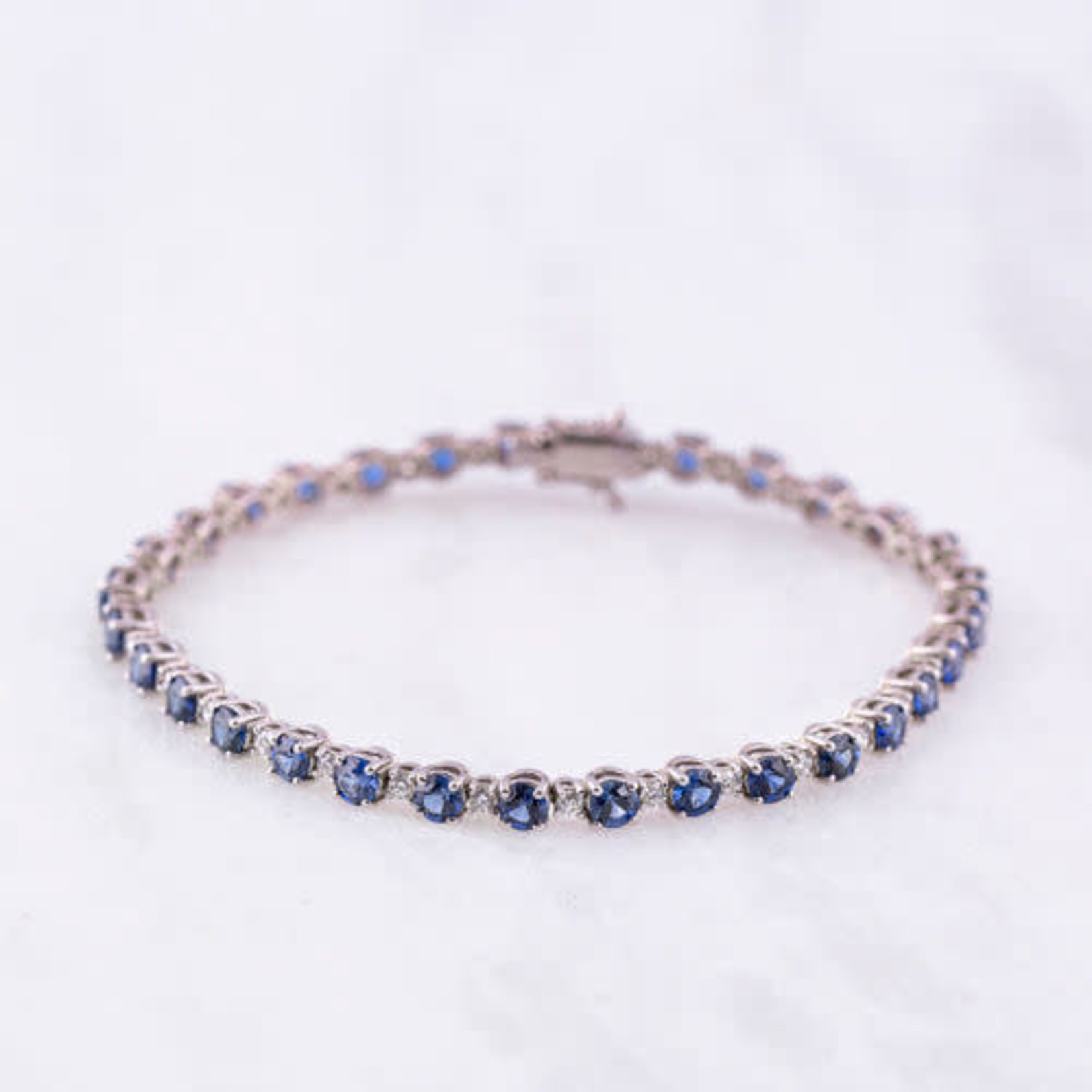 14K White Gold Sapphire & Diamond Tennis Bracelet