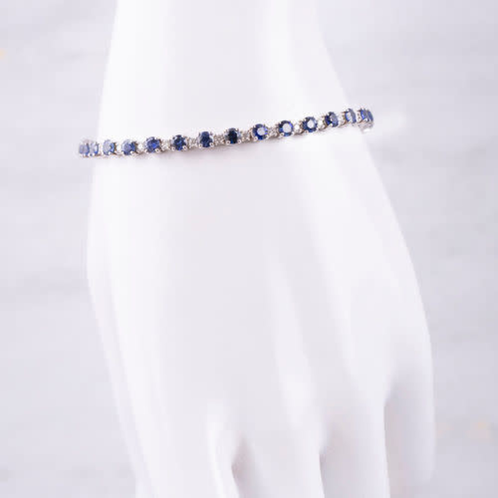 14K White Gold Sapphire & Diamond Tennis Bracelet