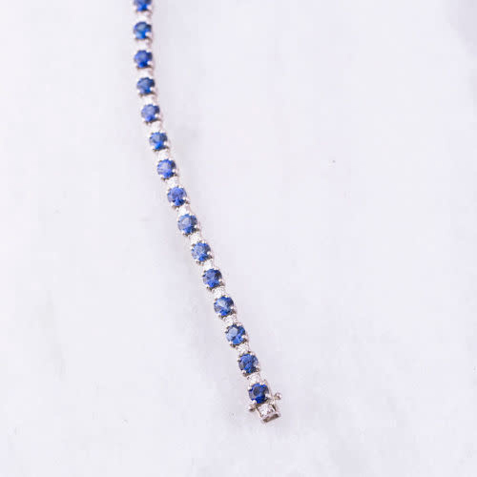 14K White Gold Sapphire & Diamond Tennis Bracelet