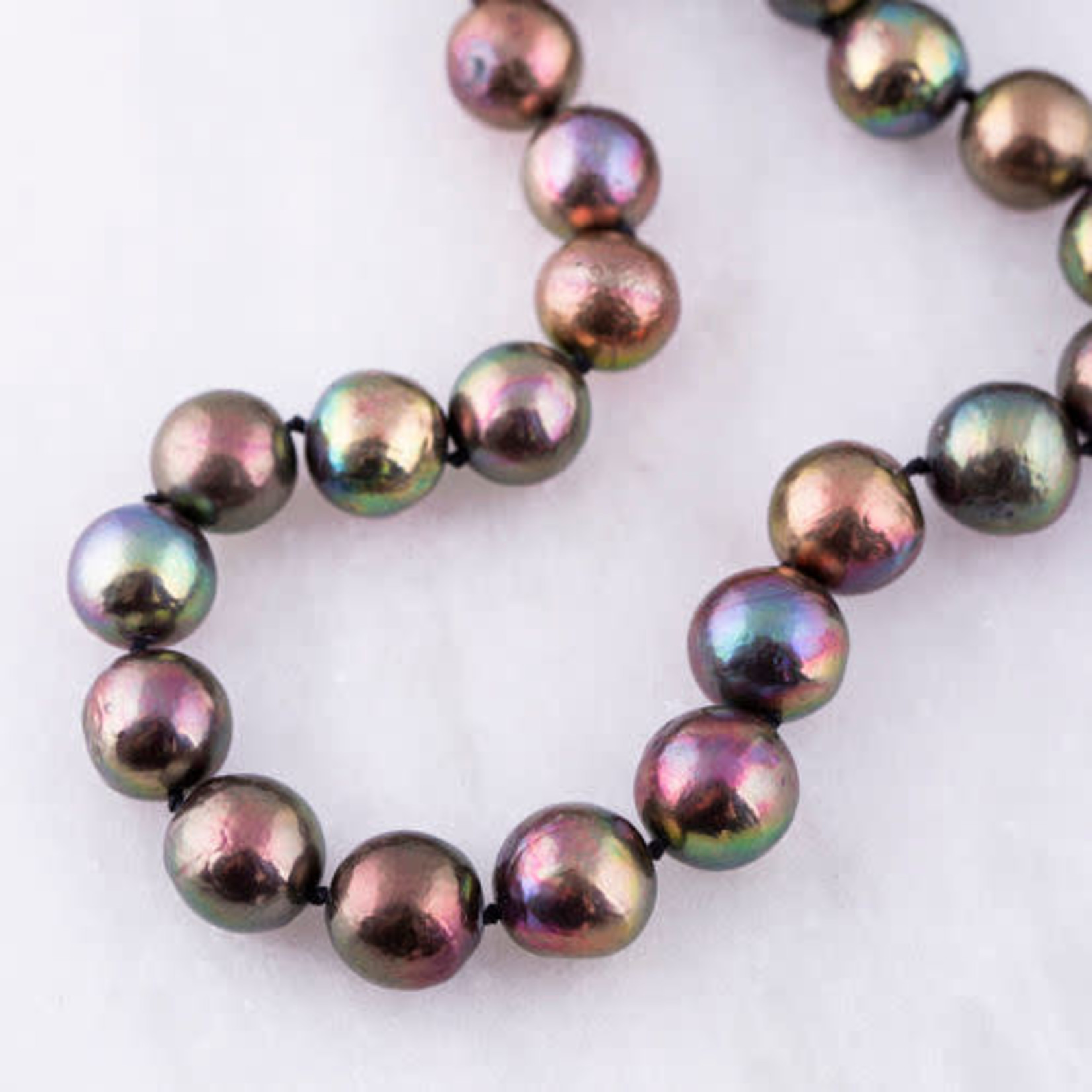 Black Peacock Cultured Pearl Strand with 14K Gold Ball Clasp