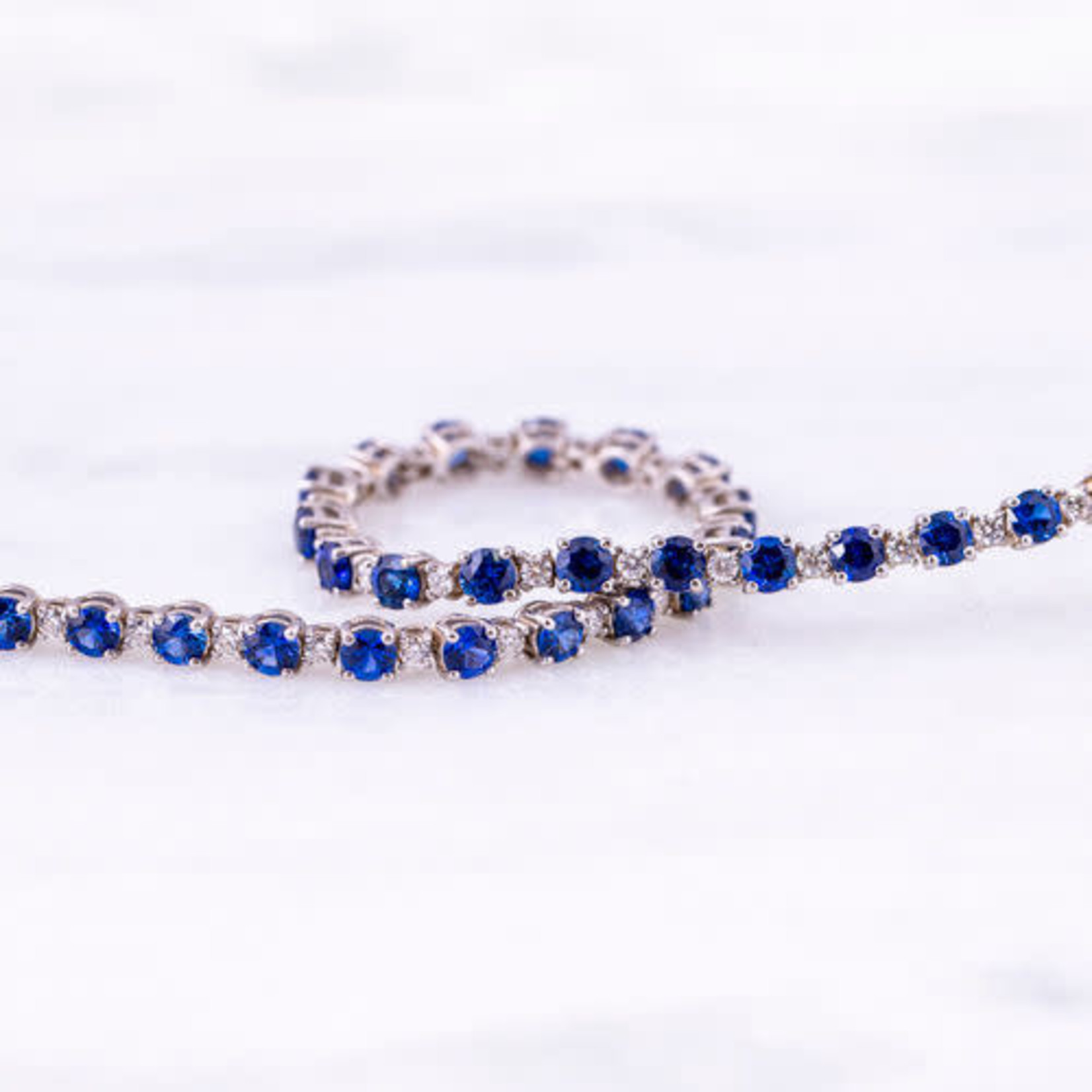 14K White Gold Sapphire & Diamond Tennis Bracelet