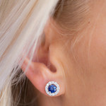 14K White Gold Sapphire & Diamond Halo Stud Earrings