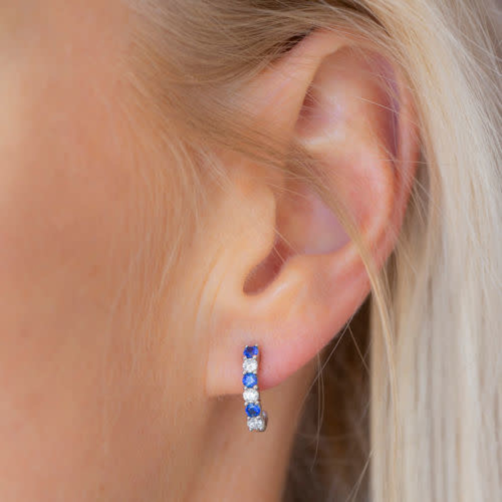 14K White Gold Sapphire 0.45CTW & Diamond 0.30CT Hoop Earrings