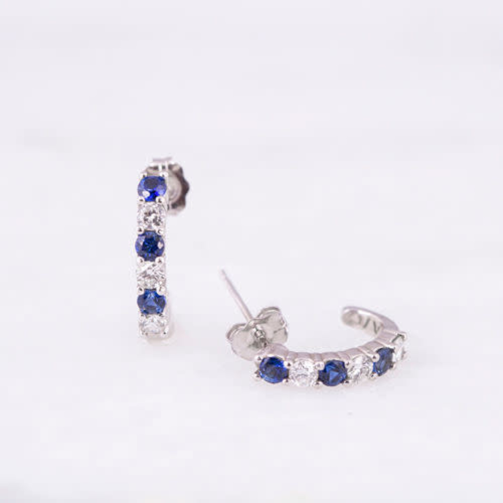 14K White Gold Sapphire 0.45CTW & Diamond 0.30CT Hoop Earrings