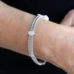 14K White Gold Oval Pave Diamond Oval Cluster Link Bracelet