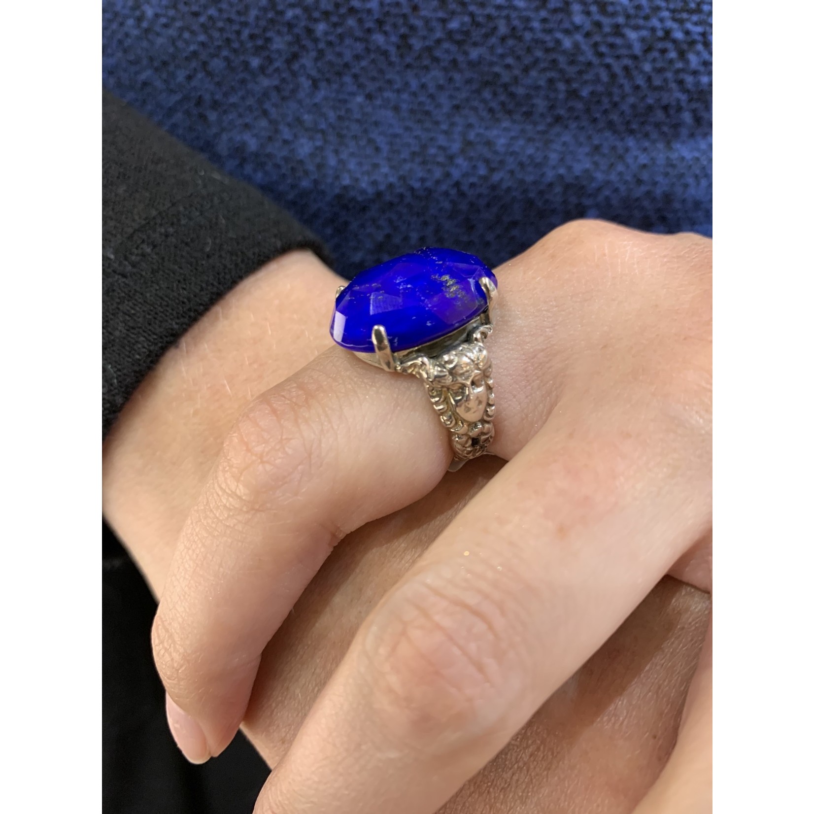 Sterling Silver Lapis with Golden Flake Doublet Medusa Ring