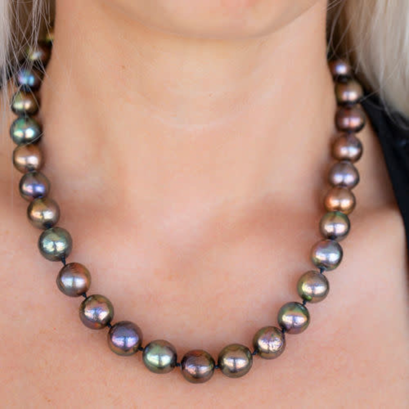 Black Peacock Cultured Pearl Strand with 14K Gold Ball Clasp