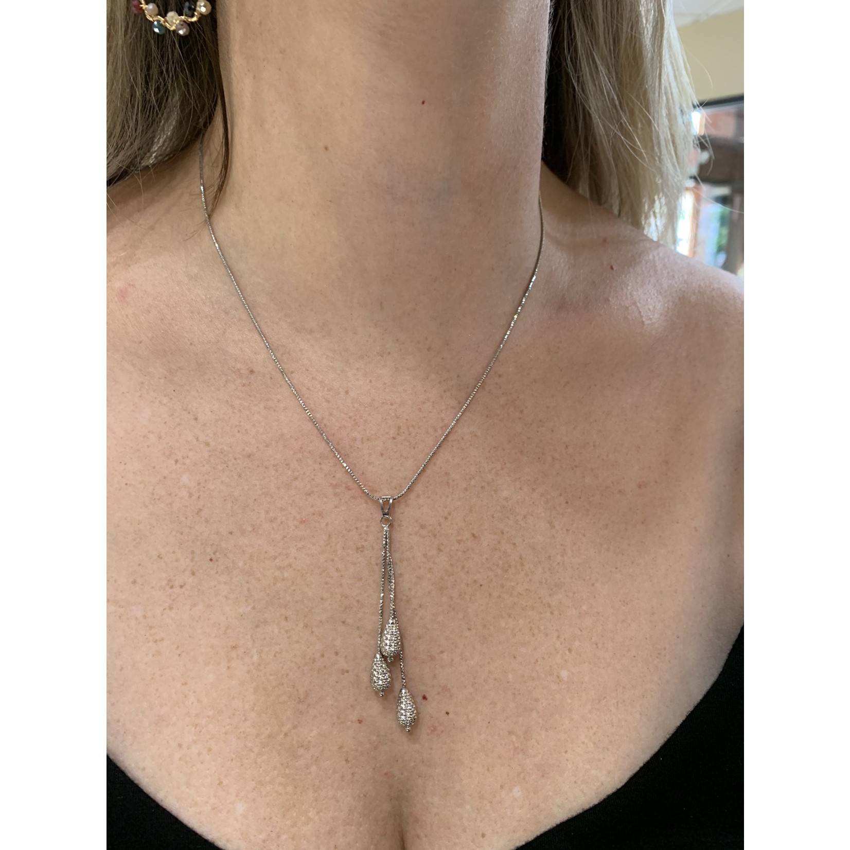Sterling Silver Faceted Pear Lariat Necklace 18"