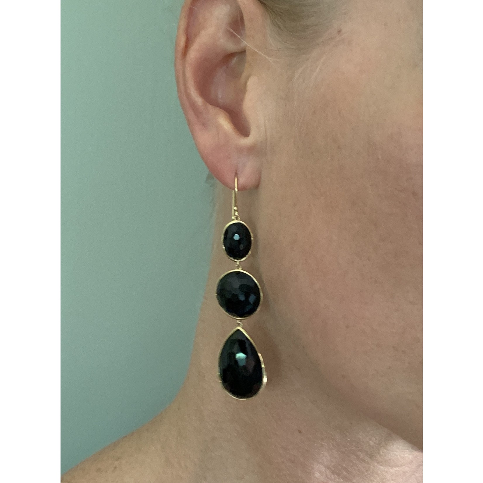 18K Yellow Gold Onyx 3 Stone Drop Earrings by IPPOLITA