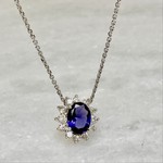 14K White Gold Oval Iolite & Diamond Pendant