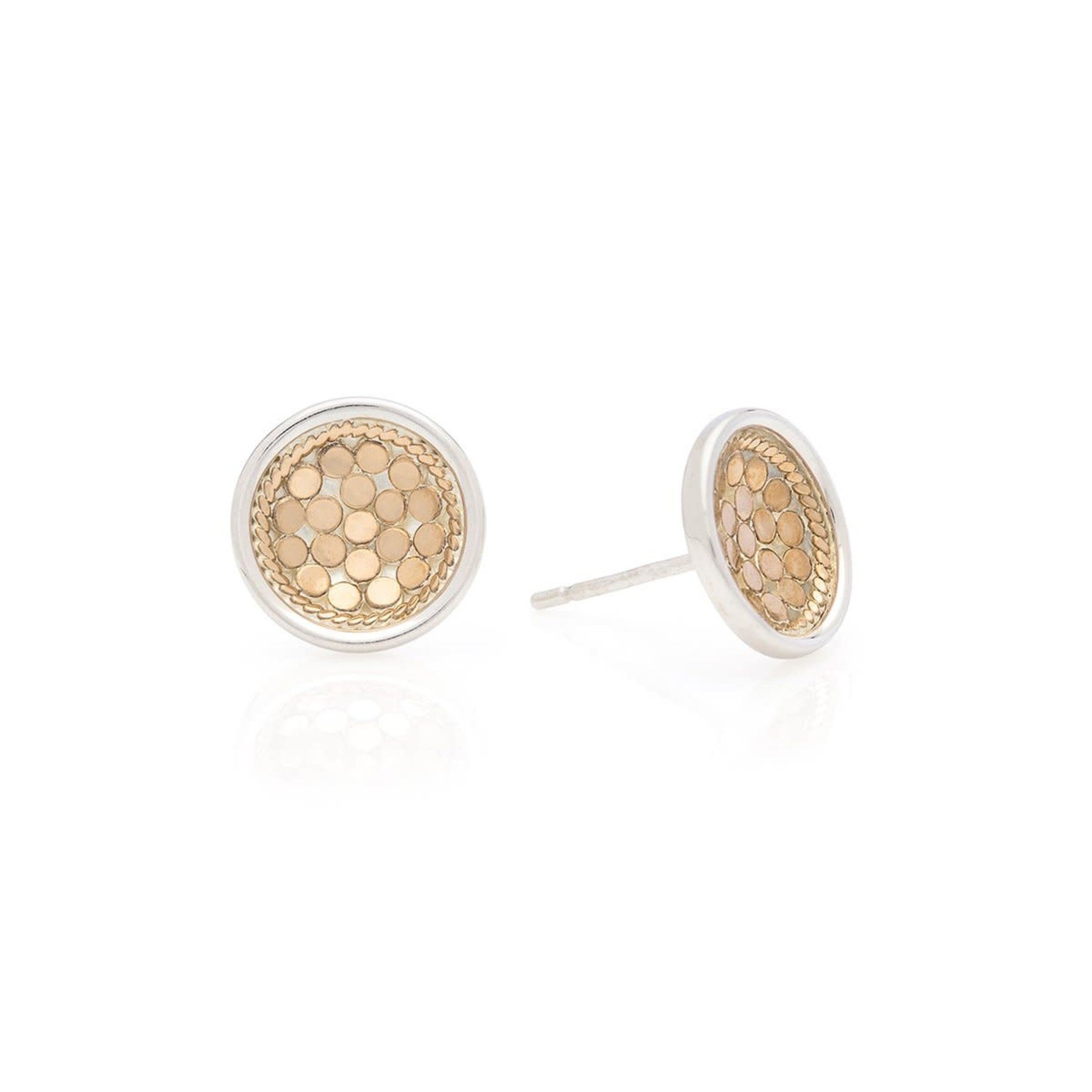 Sterling Silver and 18K Yellow Gold Classic Dish Stud Earrings