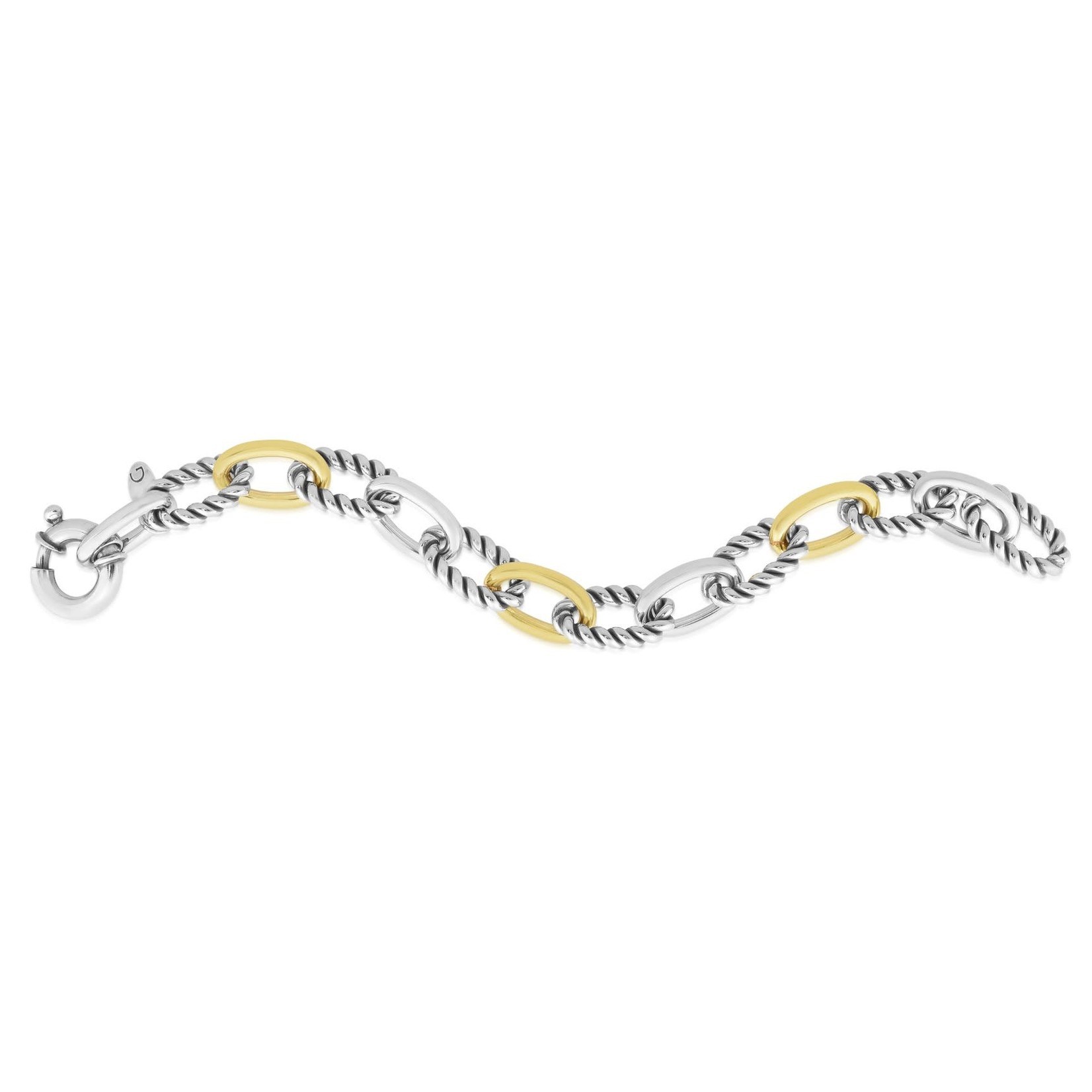 Sterling Silver & 18KY Gold Oval Cable Link Bracelet