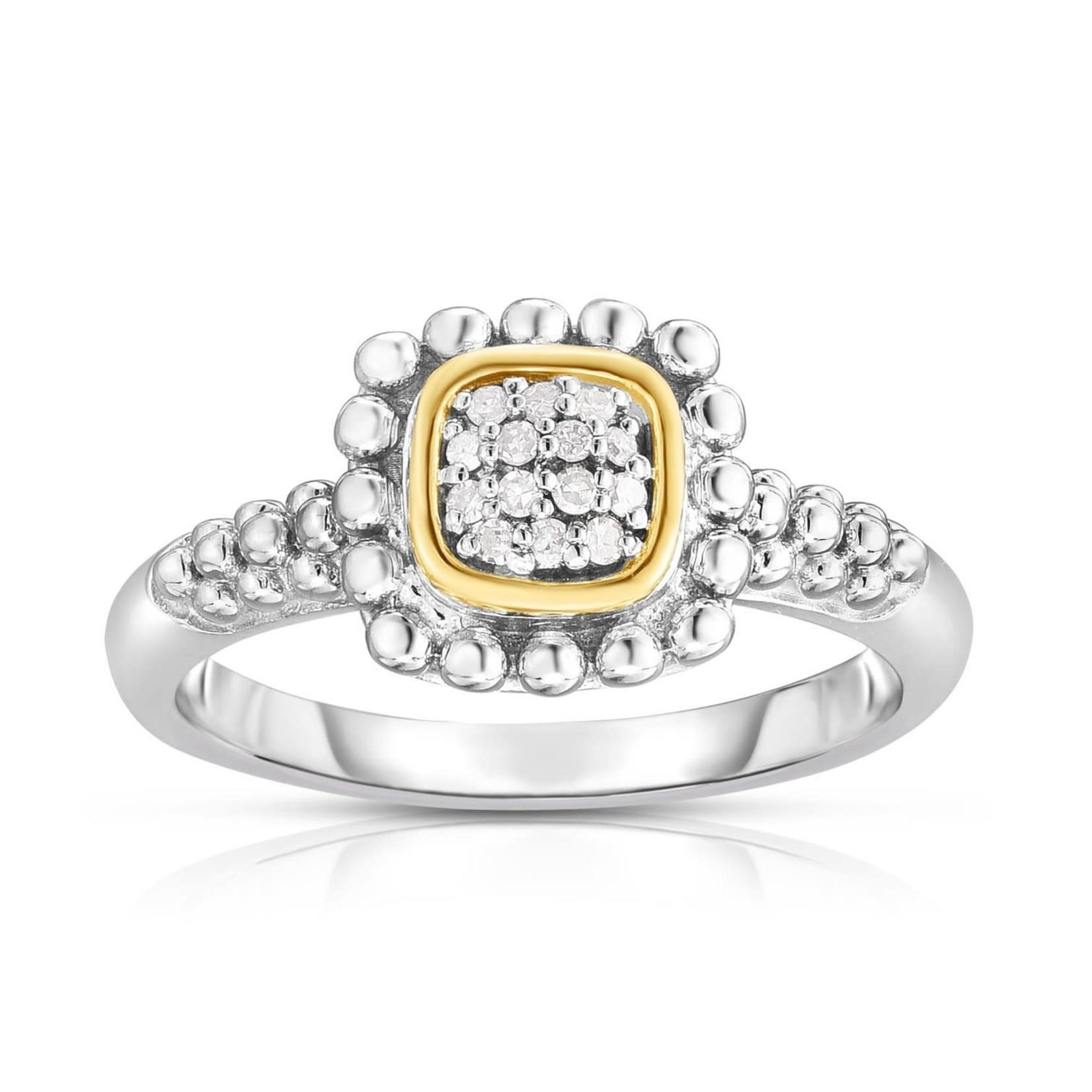 Sterling Silver 18KY Gold Diamond 0.07ctw Cushion Cluster Ring