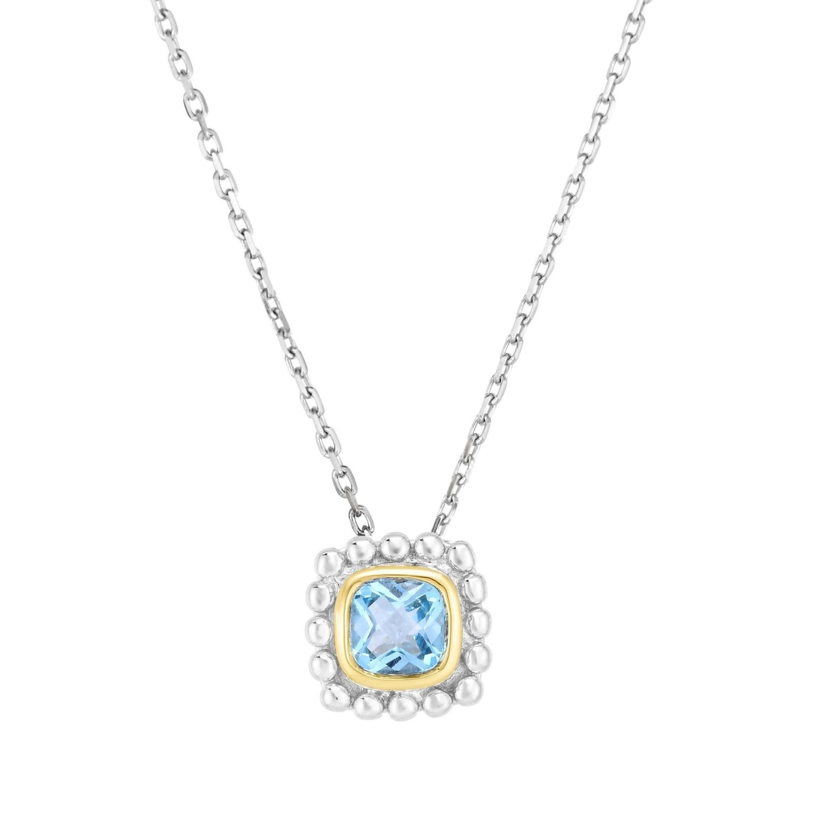 Sterling Silver & 18K Yellow Gold Blue Topaz Cushion Pendant