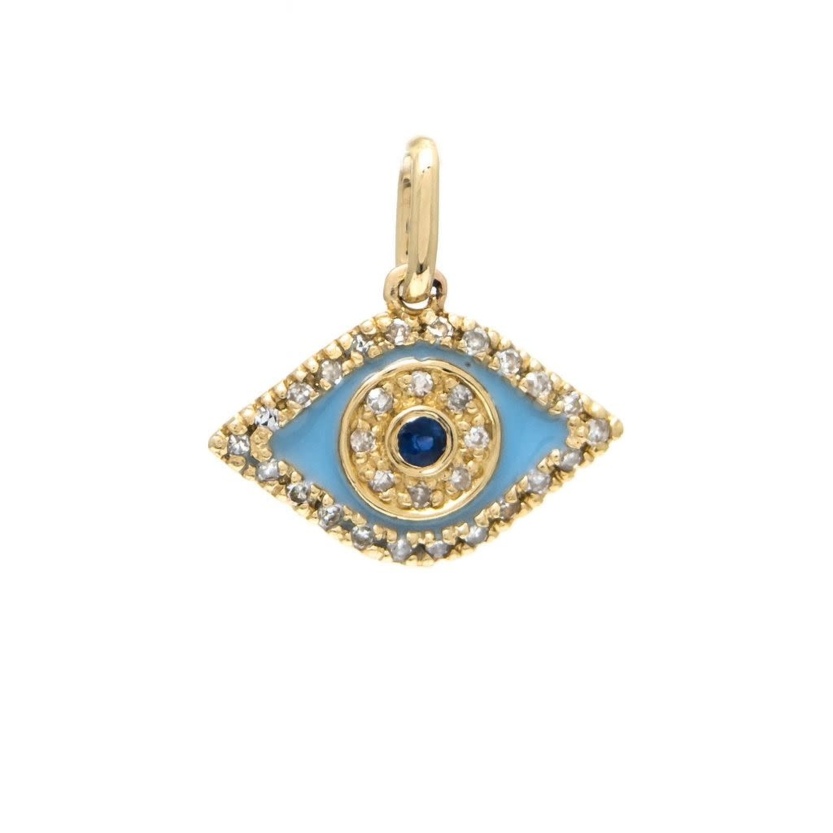 14K Yellow Gold Evil Eye Diamond & Sapphire Enamel Pendant