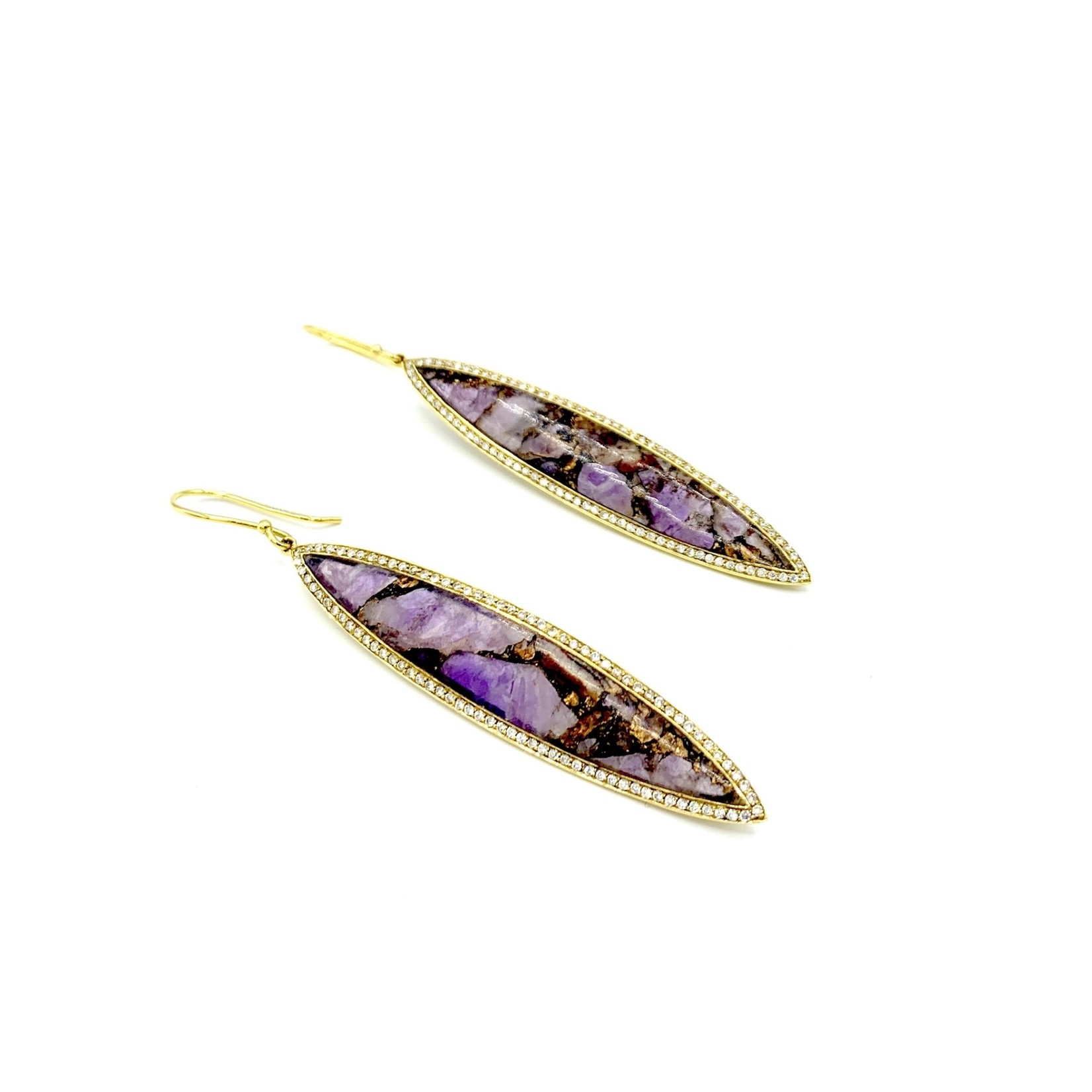 18K Yellow Gold Bronze Amethyst & Diamond 0.50ctw Drop Earrings