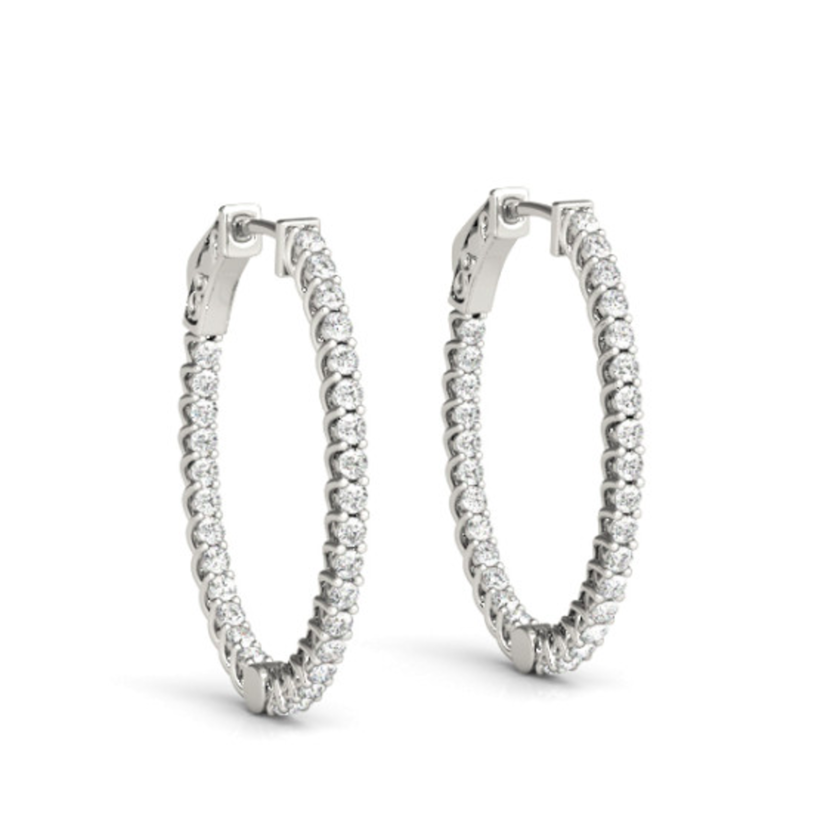 14KW Diamond 3 Carat Oval Inside Outside Jumbo Hoop Earrings