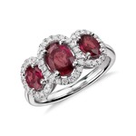 14K White Gold Ruby 1.25ctw & Diamond 0.25ctw Three Stone Halo Ring