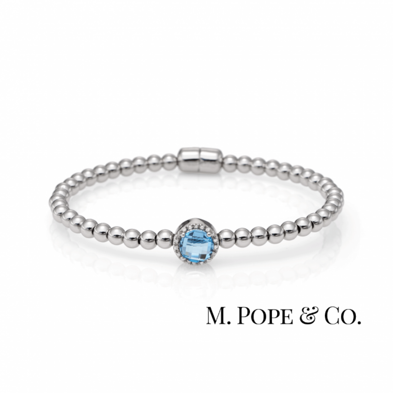 Sterling Silver Blue Topaz Diamond Bead Magnetic Bracelet