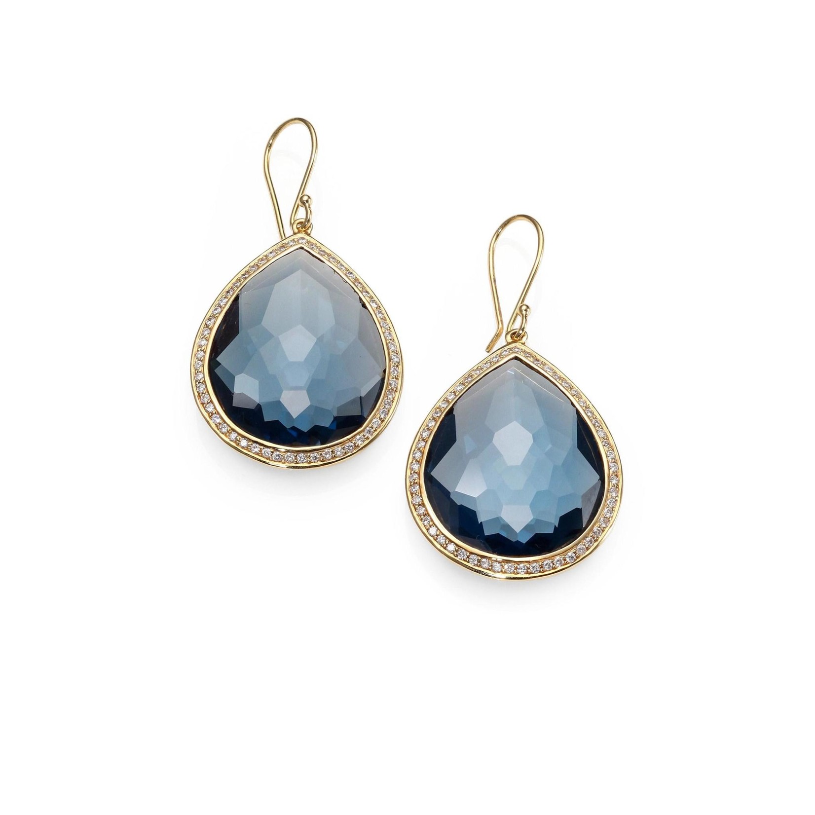 18K Gold London Blue Topaz & Diamond Teardrop Earrings