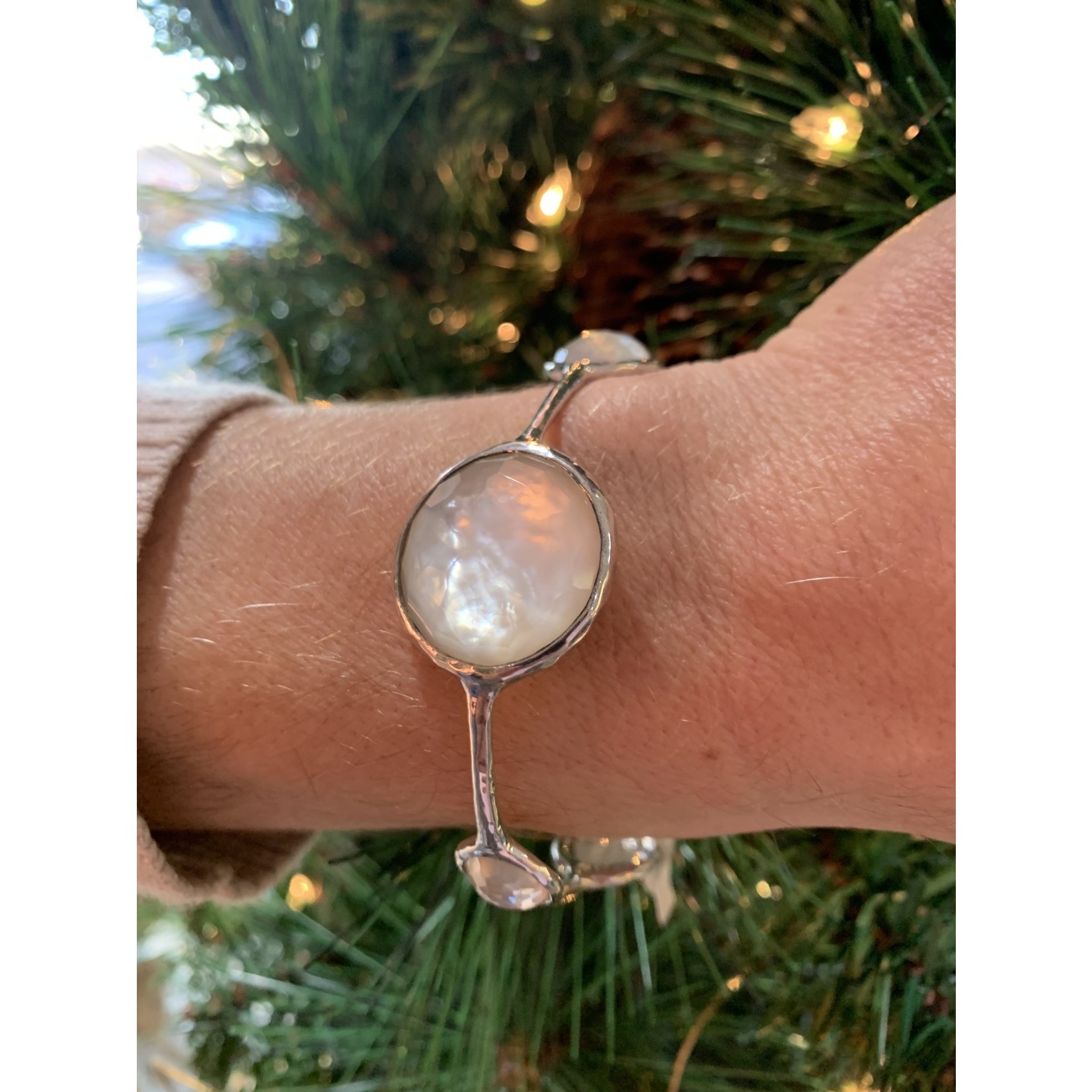 Sterling Silver Mother of Pearl Large Bangle