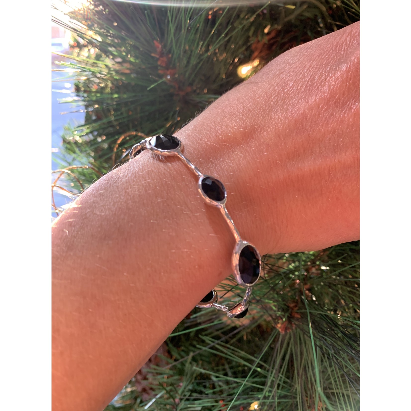 Sterling Silver Mother of Onyx 8 Stone Bangle