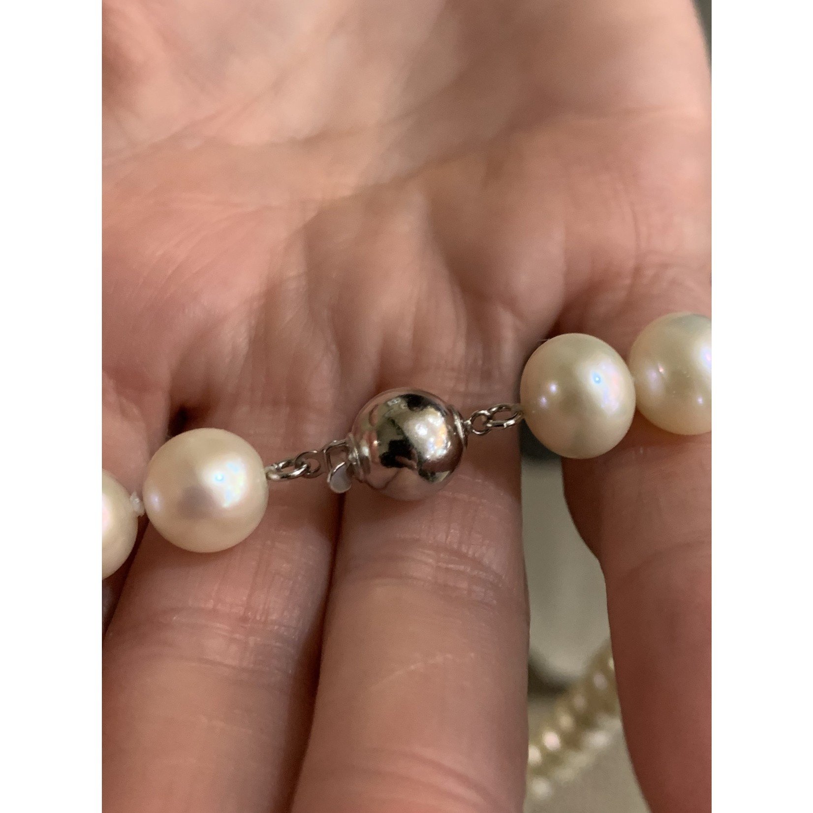 Cultured Freshwater White 11mm Pearl Strand with Sterling Silver Ball Clasp