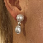 14K White Gold South Sea Pearl & Diamond Drop Earrings