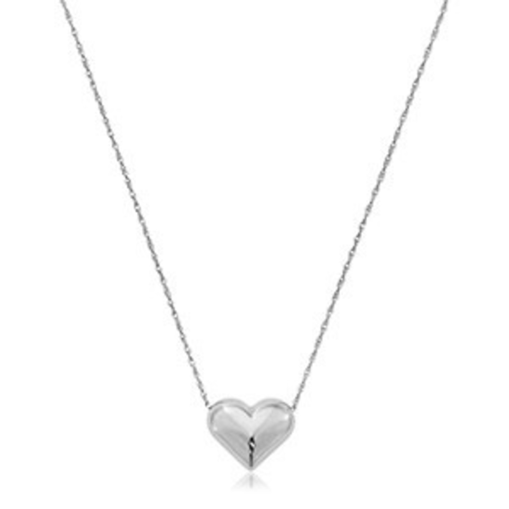 Sterling Silver Puffed Heart Necklace 18"