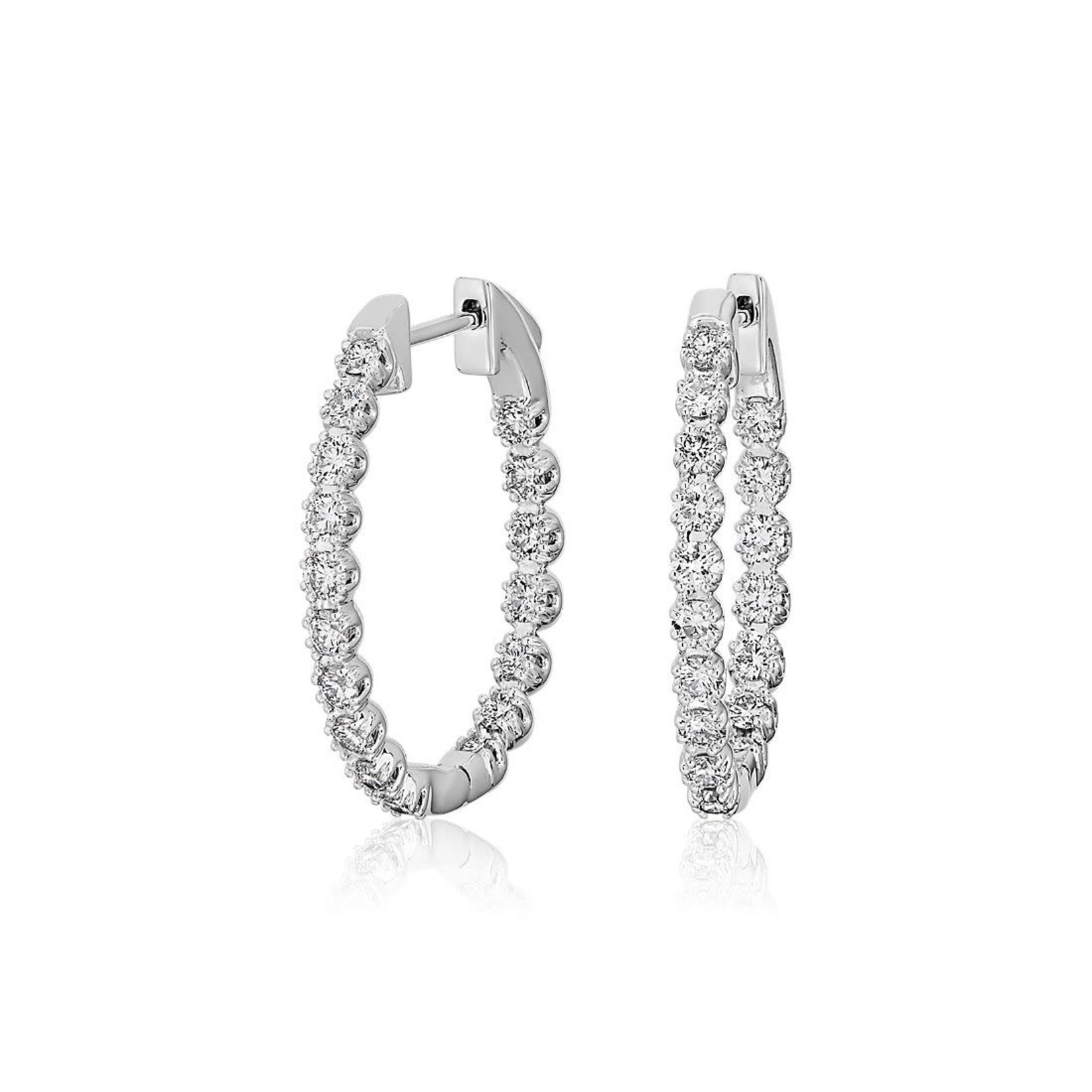 14K White Gold 2 Carat Round Inside Outside Hoop Earrings