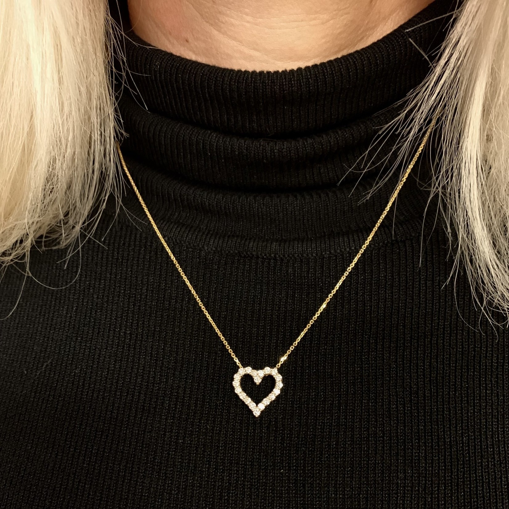 14K Yellow Gold Open Heart Diamond Pendant