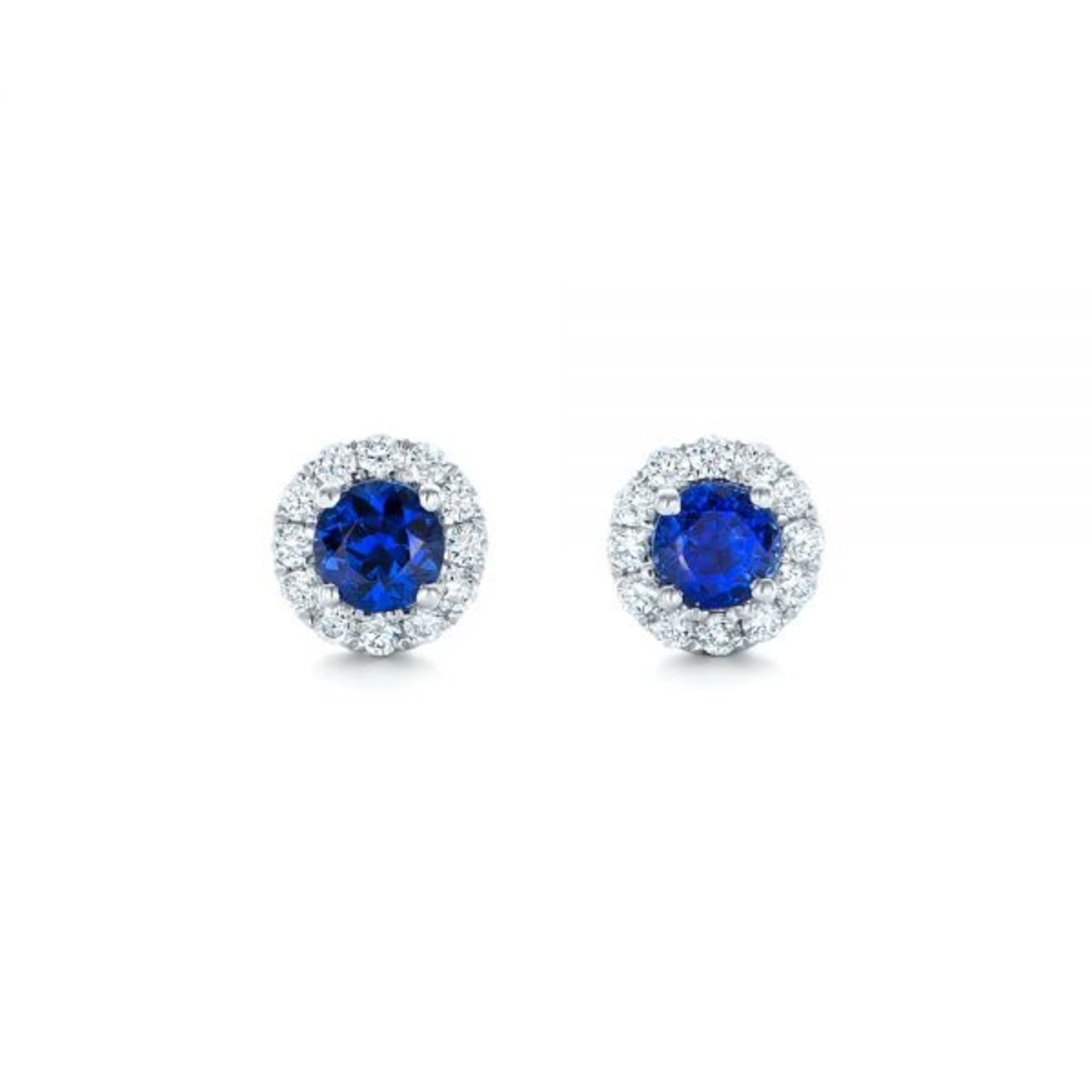 14K White Gold Sapphire 1.30ctw & Diamond 0.50ctw Halo Stud Earrings