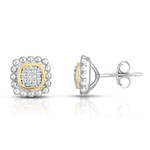 Sterling Silver 18K Yellow Gold Diamond 0.14ctw Stud Earrings