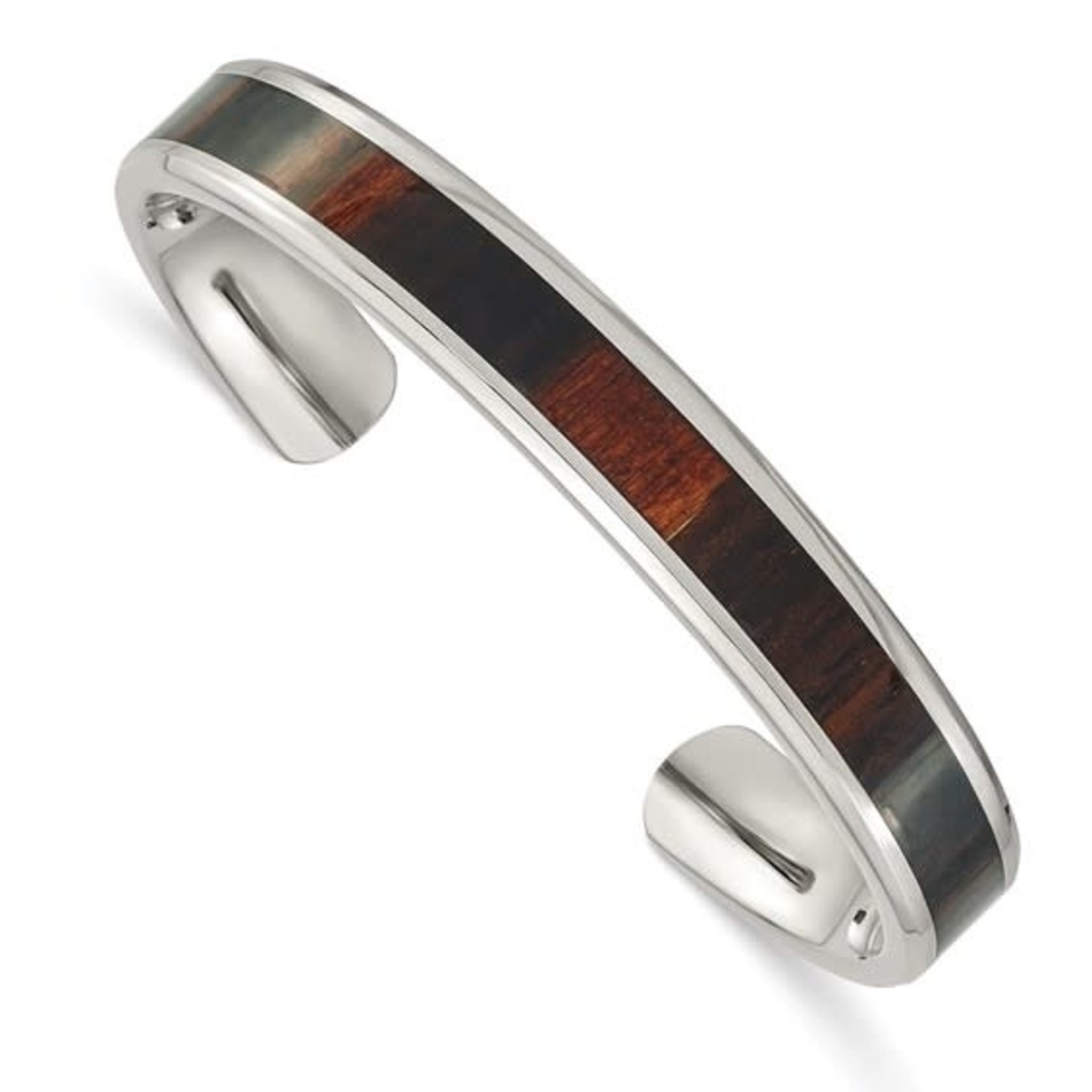 Stainless Steel Enameled Koa Wood Inlay Cuff Bangle