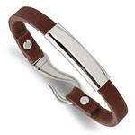 Stainless Chestnut Leather Engravable Hook Bracelet