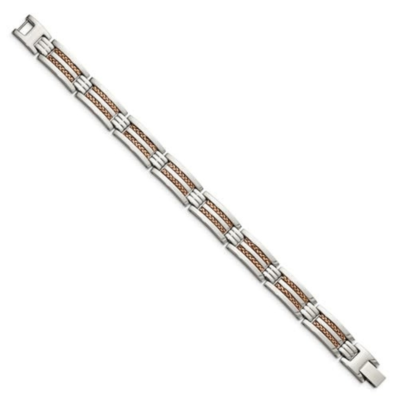 Stainless and Rose Gold Weave Gents Bracelet"