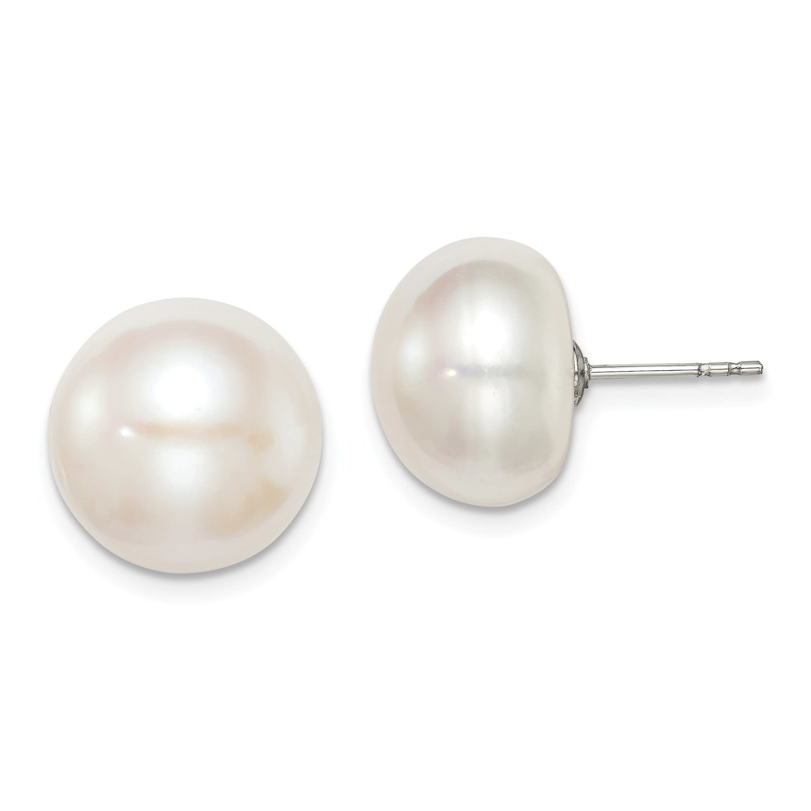 Cultured 13mm Round Button Pearl Stud Earrings