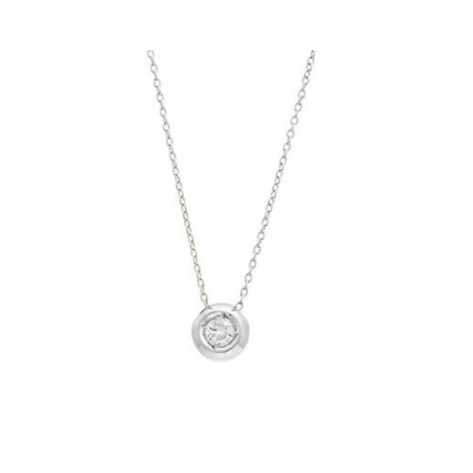 14K White Gold Diamond Bezel Pendant 0.10ctw 18"