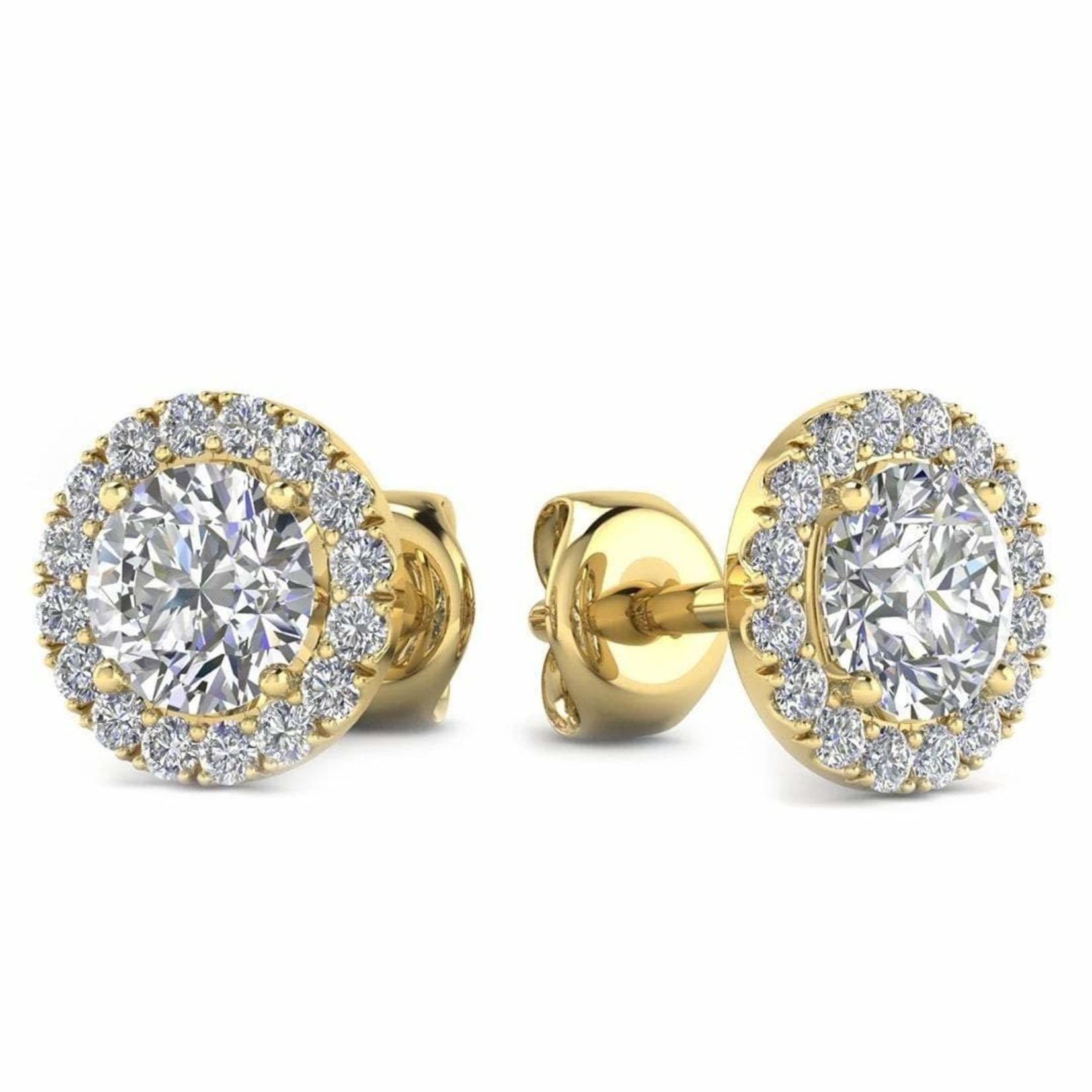 14K Yellow Gold Diamond Halo Stud Earrings