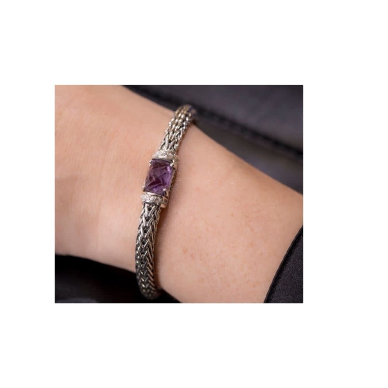 Sterling Silver Amethyst & White Sapphires Weave Bracelet